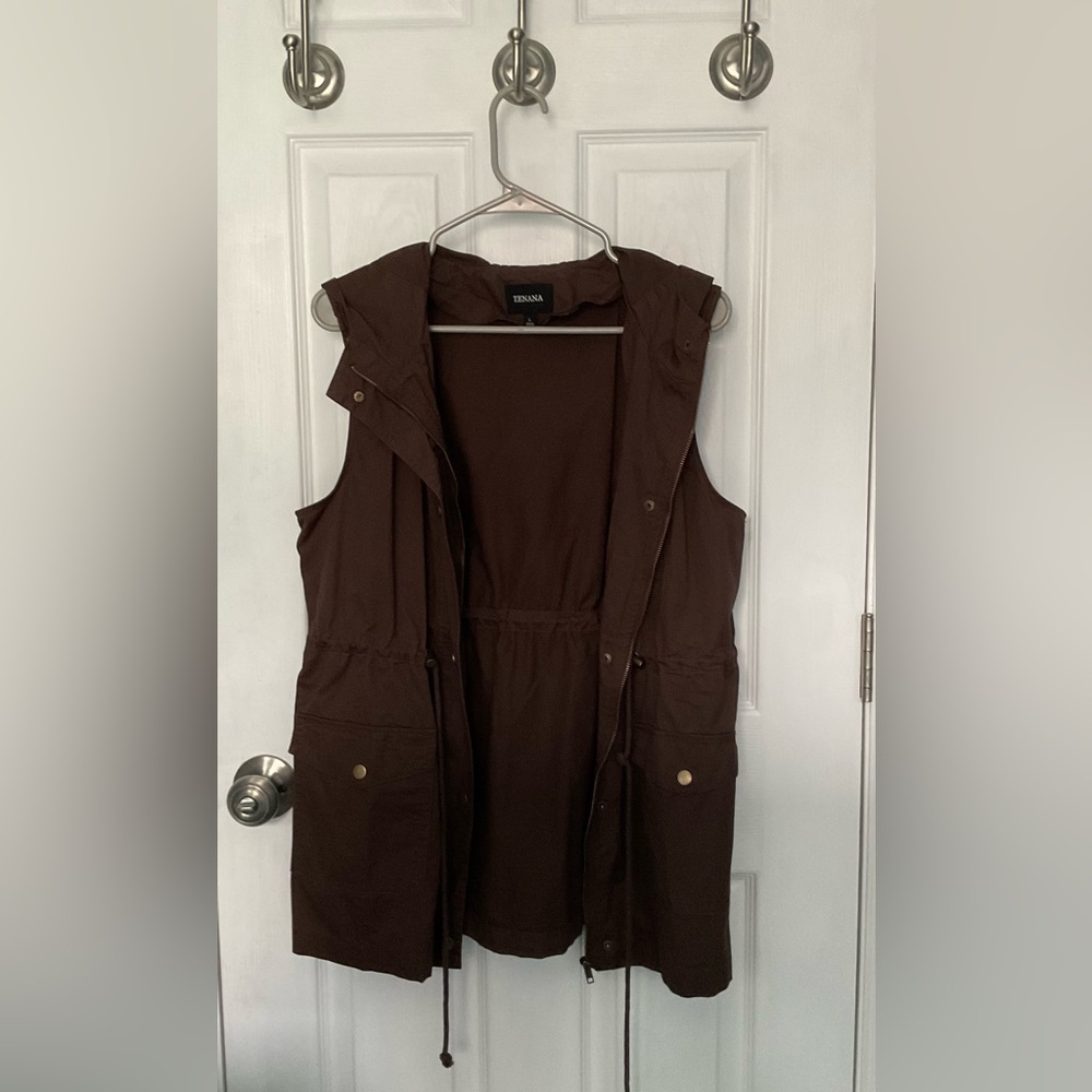 Zenana Brown Hooded Vest - L